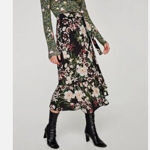 Zara Black Asymmetrical Wrap Midi‎ Skirt